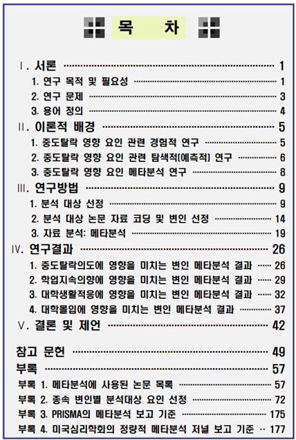 국내 대학생의 중도탈락 요인 메타분석 연구보고서 목차.png